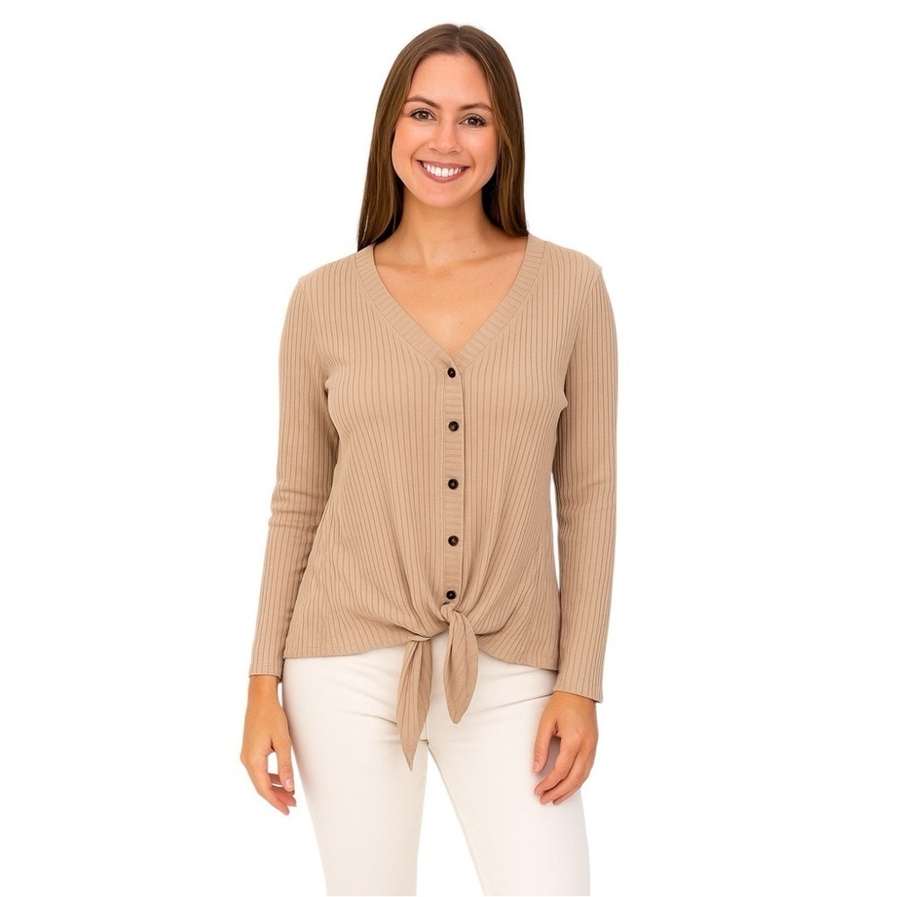 Buffalo David Bitton Beige Tie Front Top, S
